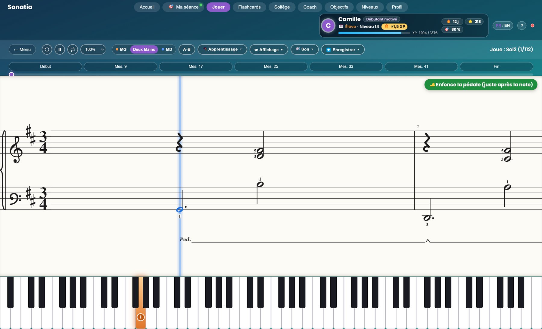La Gymnopédie n°1 de Satie en partition à deux mains avec doigtés et pédale