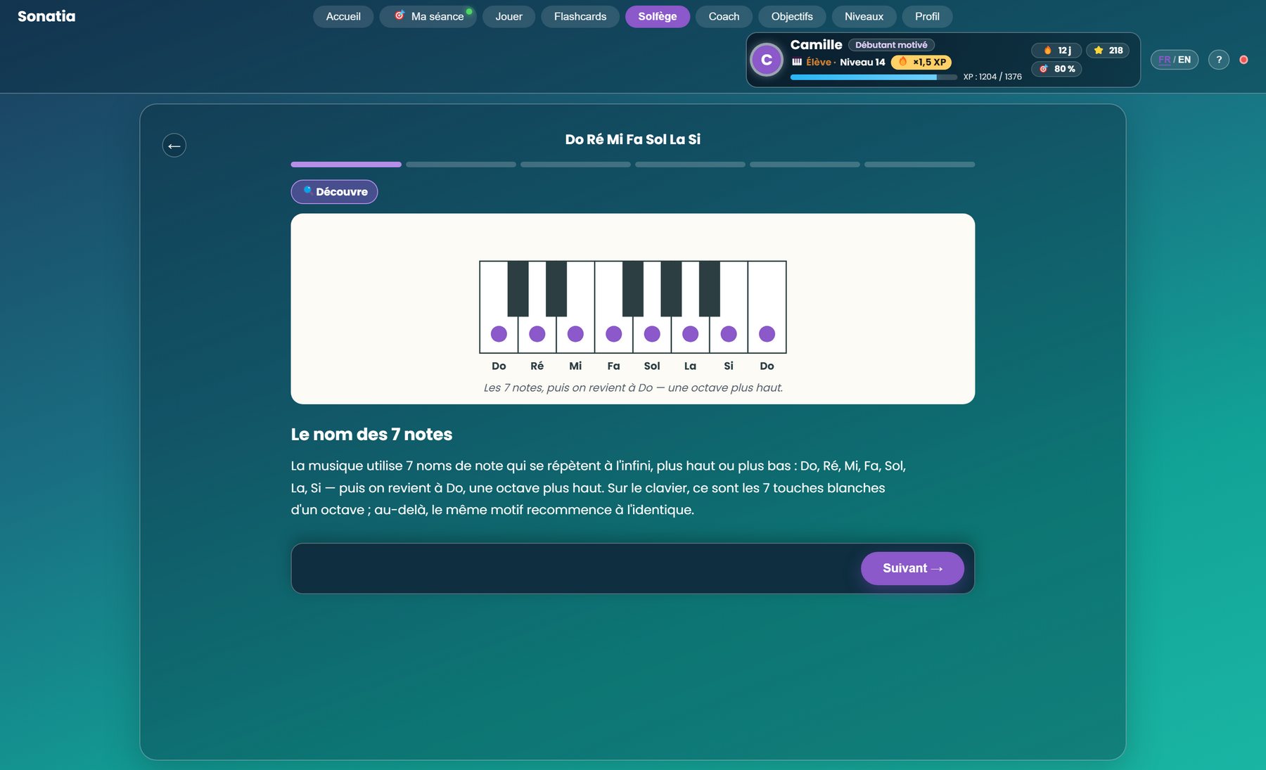 Une leçon de solfège avec un schéma de clavier dont chaque touche porte son nom